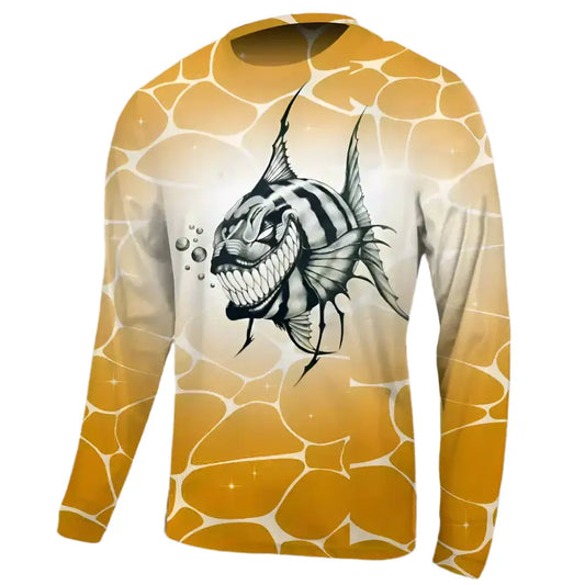 Men's Outdoor Long Sleeve UV Breathable Quick Dry Shirt - Angry Fish - Big Bite Fishing Shirts