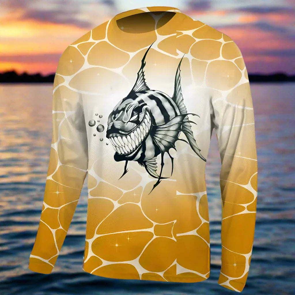 Men's Outdoor Long Sleeve UV Breathable Quick Dry Shirt - Angry Fish - Big Bite Fishing Shirts