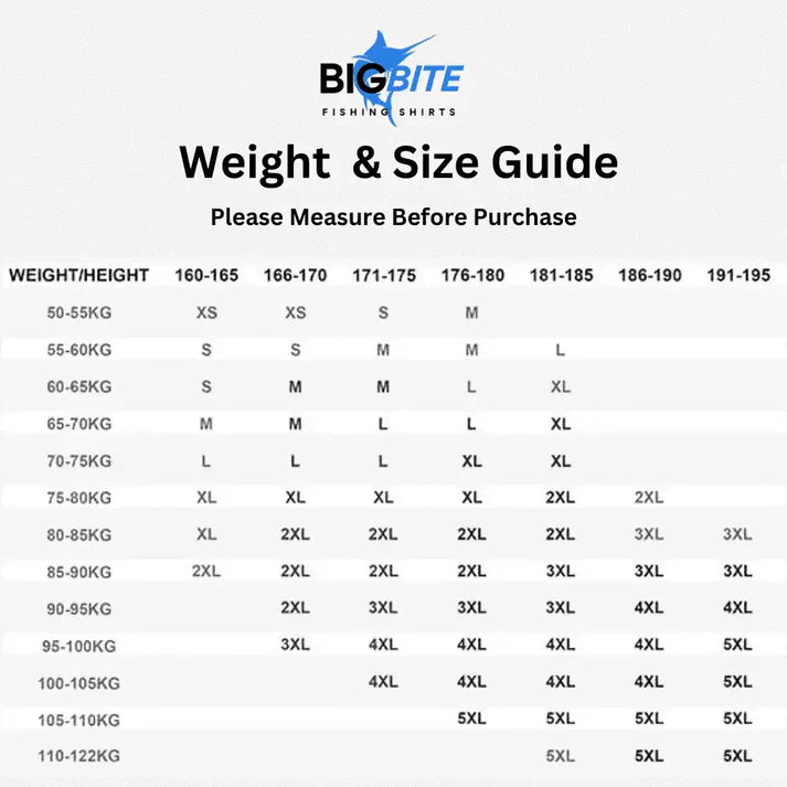 Sizing Chart Height/Weight Mens