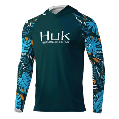 HUK Fishing T-shirt hooded Mens Long Sleeve UV Protection