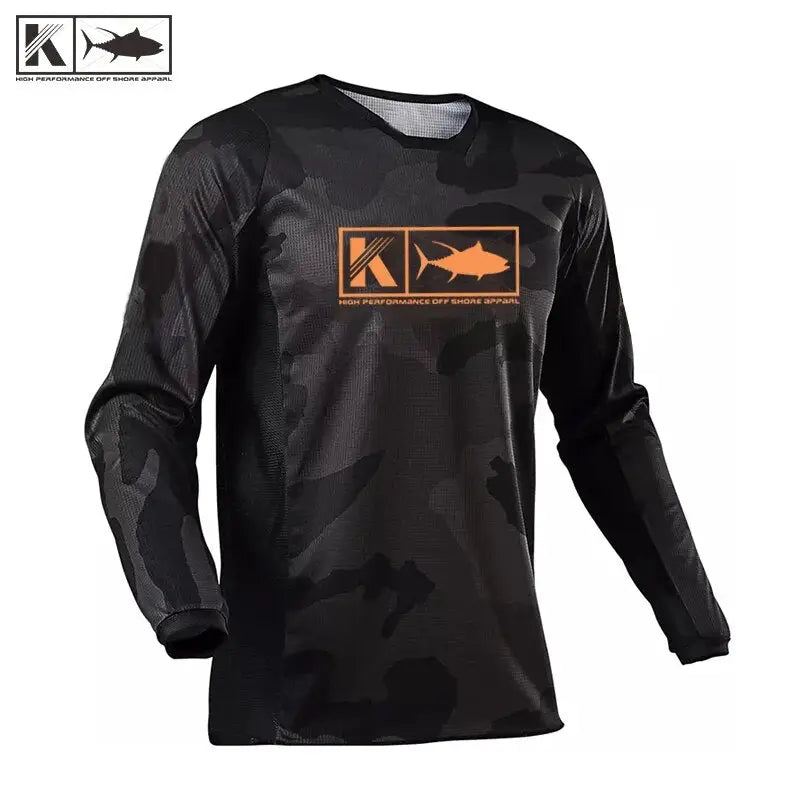 Koofin Gear Mens XL Performance White Orange Long Sleeve Fishing Shirt 