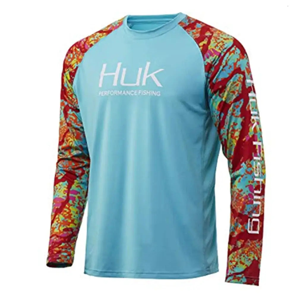 Long Sleeve Uv Protection Fishing Shirt - Aqua Blue with Colour Sleeve 