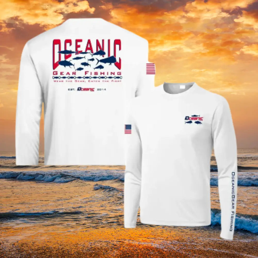 Mens Long Sleeve Crewneck Shirt UV Protection - Fishing