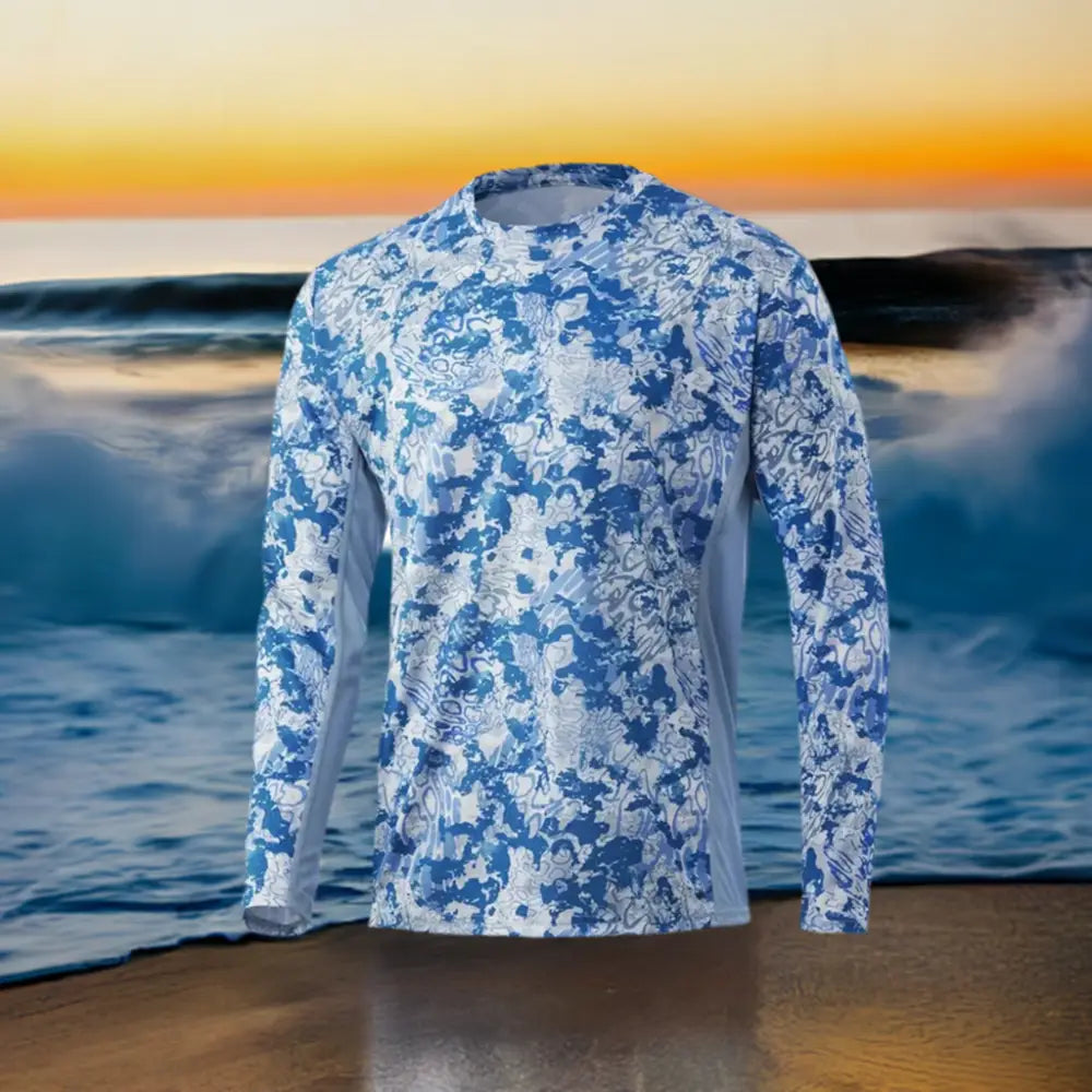 Men’s Long Sleeve Fishing Shirt - Navy Blue Camouflage