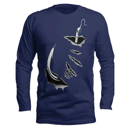 Men’s Long Sleeve Fishing Tee Round Neck | Hook Dark Blue