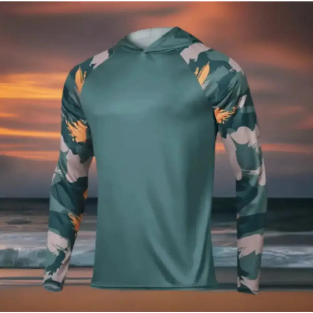 Men’s Long Sleeve Hooded Jersey: Dark Teal - Fishing shirt