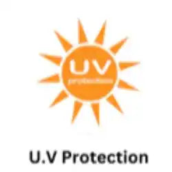An orange sun icon with ’UV protection’ text, signifying the item’s ability to block ultraviolet rays.