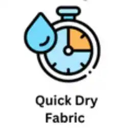 A stopwatch with a water droplet, symbolizing quick-dry fabric.
